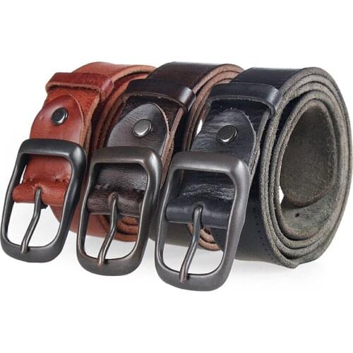 Original Cowhide High Quality Belt Cowhide Vintage Retro Design Pin Buckle Genuine Leather Belts For Men Jeans Casual Men Belt