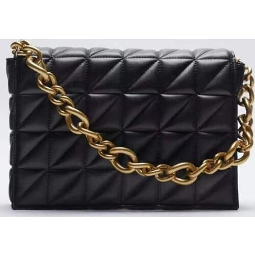 Luxury Thick Chains Shoulder Bag Women PU Leather Flap Messenger Handbag Fashion Lingge Crossbody Bag Designer Lady Clutch Bolso