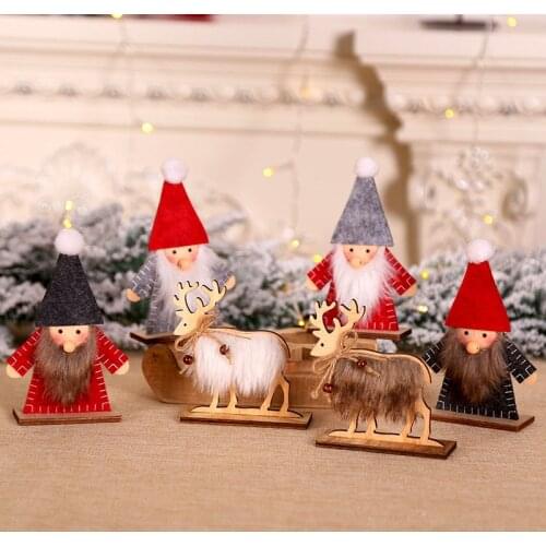 Christmas DIY Wooden Elk Ornament Felt Plush Santa Claus Deer Christmas Party Wall Desktop Decoration Simulation Deer Party Gift