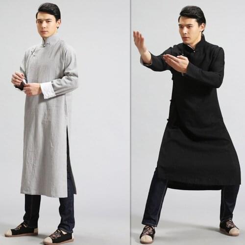 Spring Men Kungfu Tai Chi Martial Arts Shirt Swatshirt Linen Chinese Traditional Long Shirt Casual Exercise Yoga Athletic Shirt