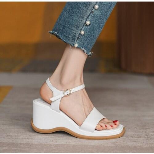 SKLFGXZY Summer New Arrival Women Genuine Leather Sandals Roman Style Cowhide Wedge Women Shoes
