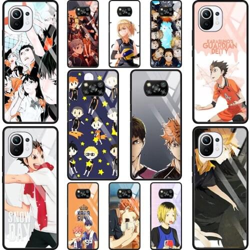 Phone Glass Case For Mi Poco X3 NFC 10T 9T Note 10 11 Pro Lite Ultra 11i F3 Transparent Fitted Fundas Haikyuu