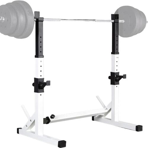 Height & Width Adjustable Barbell Rack, Strength Training Workout Fitness Equipment, Telescopic Bench Press Squat Rack