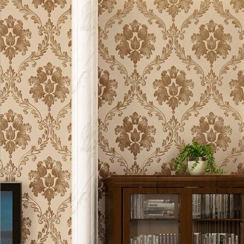 Q QIHANG European Damascus Waterproof Warm PVC Bedroom Living Room TV Background Wallpaper Roll 5.3m2