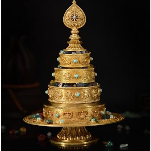 TOP GOOD Buddhist supplies -efficacious Talisman # Tibetan Thirty-seven The eight auspicious Manja Mandala disc gilding statue