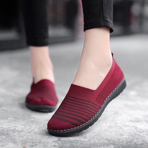 2020 Flat Shoes Women Knitted Mesh Breathable Casual Loafers Female Slip On Ballets Shallow Walking Mother Shoes Autumn New