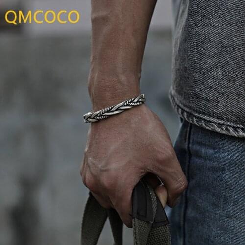 QMCOCO Vintage Punk 925 Silver Bracelet For Woman And Man 2021 New Style Fashion Creative Twist Weaving Party Jewelry Gifts