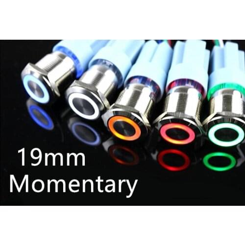 19mm Waterproof Momentary Stainless Steel Metal Doorbell Bell Horn Push Button Switch LED Car Auto Engine PC Power Start Hot