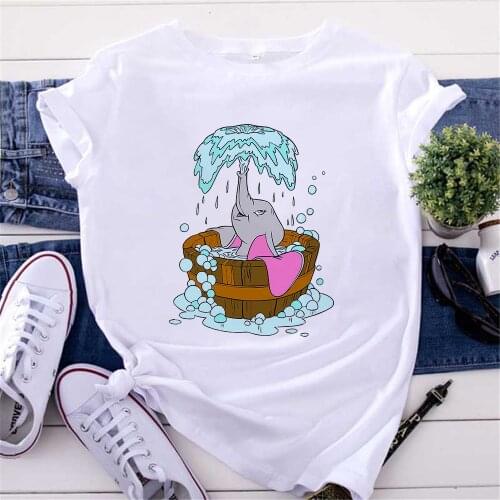 Dumbo Cartoon Print T-Shirt Female America Movie Hot Clothes Cute 90S Animal Tshirt Dumbo T Shirt Women Funny Elephant Tops Tees