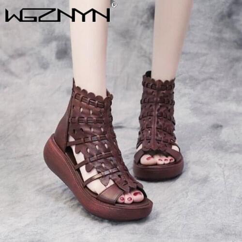 Women Sandals Genuine PU Leather Platform Sandal Summer Gladiator High Heels Ladies Sandal Summer Shoes For Women open toe shoes