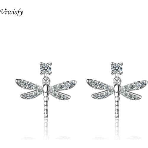 Viwisfy Crystal Real 925 Sterling Silver Studs Women Vintage Dragonfly Stud Earrings VW21054
