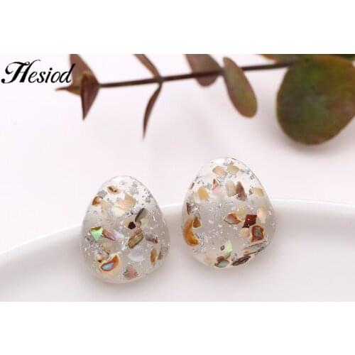 Crystal Epoxy Resin Stud Earrings For Women Transparent Oval Square Shell Stone Earrings DIY Jewelry Silver Plated Wedding Part