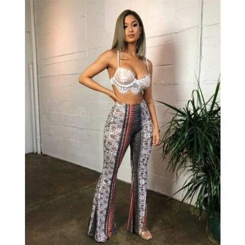 2021 Newest Arrival Women Boho Retro Pants Floral Hippie High Waist Flare Wide Leg Fit Pants Trousers Bell Bottom Pants