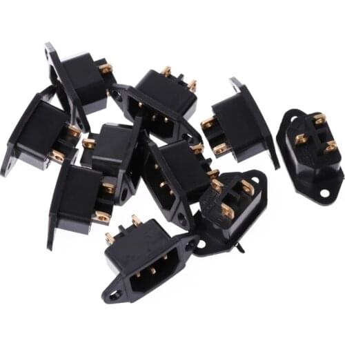 10 Pcs/Set AC 250V 10A 3-Pin Terminal IEC320 C14 Inlet Power Plug Socket Black