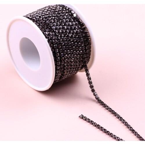 10Yards/ Grade SS6-SS12(2mm-3mm) Clear Crystal Dense Rhinestone Cup Chain Silver Claw Strass Rhinestone Chain Trim