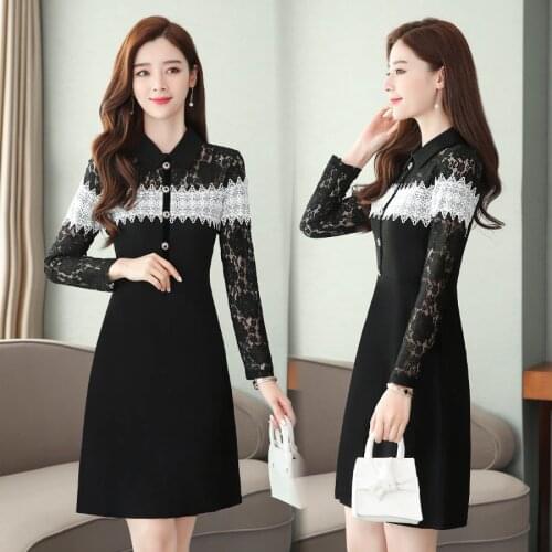 2021 Vintage Patchwork Lace Sexy Mini Dresses Autumn Winter 4XL Plus Size Long Sleeve Dress Elegant Women Bodycon Party Vestidos