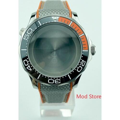 20ATM Tested WR 41mm Black 1/4 Orange Bezel Diver Watch Case with Strap Mods Set For ETA2836 DG2813 Mov't Sea-Master Style Lumed