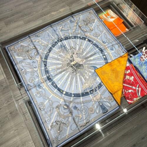 90cm Double Sided 100% Real Silk Scarf Design Clown Riding Natural Silk Square Scarf Shawl Women Hijab Bandana Kerchief