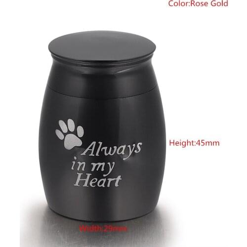 KLH011-9 Fadeless Black Mini Ashes Keepsake Urn Stainless Steel Paw"Always In My Heart"Memorial Pet Cremation Urns/Jar