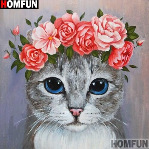 HOMFUN Full Square/Round Drill 5D DIY Diamond Painting "Animal cat" 3D Embroidery Cross Stitch 5D Decor Gift A14175