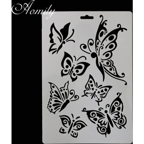 Aomily 7 Sizes Butterfly DIY Cake Stencils Airbrush Painting Art Molds Fondant Decorating Tools Coffee Espresso Stencils Tool
