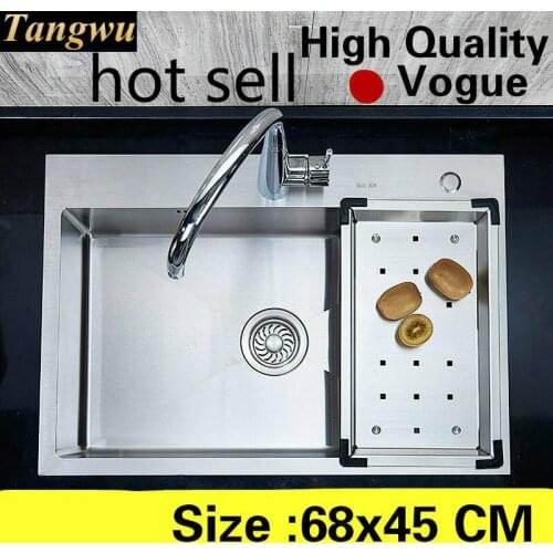 Free shipping Apartment do the dishes large kitchen manual sink single trough 304 stainless steel hot sell luxury 680x450 MM