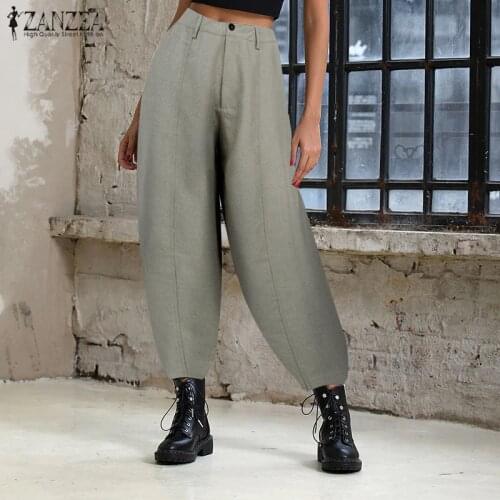 ZANZEA Women High Waist Solid Lanten Pants Elegant Work OL Wide Leg Pants Casual Loose Trousers Solid Harem Pantalon Trousers