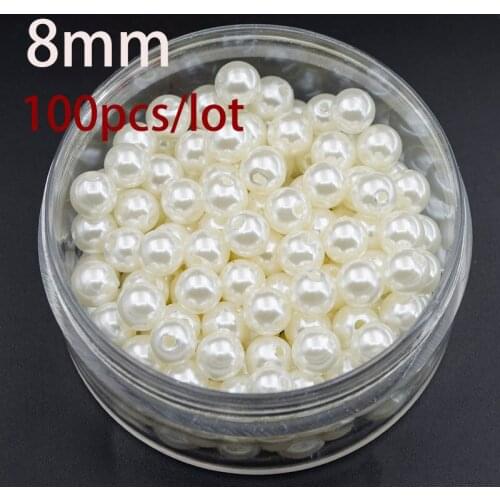 8MM ABS Ivory Imitation Pearl Round Hole Beads 100pcs/lot Wholesale Plastic Ball European Spacer Beads For DIY Garment Beads