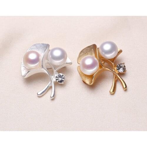 TWO PEARL Maple Leaves Brooch Pin Mountings Findings Settings Base Parts Fittings Women Accessories for Pearls Agate Jade