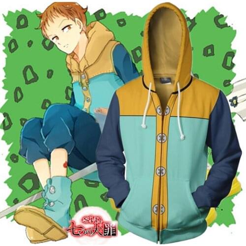 Grizzlys Sin of Sloth Harlequin king Hoodie The Seven Deadly Sins Nanatsu No Taizai Cosplay Hoodie 3D Zip Sweatshirt Jackets