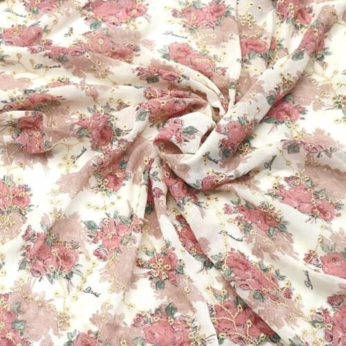 H726 90*145cm Chiffon Printed Fabric Soluble Shabby Lace for Dress Shawl,Wedding Fabric Embroidered Diy Sewing Supplies Crafts