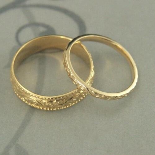2pcs simple 18K gold pattern carving Engagement Wedding Anniversary Gift Ring Size 6-10