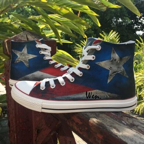 Puerto Rican Flag High Top Painted Custom Canvas Shoes Men Womens Sneakers Boys Girls Gifts Hand Painted Art Wen