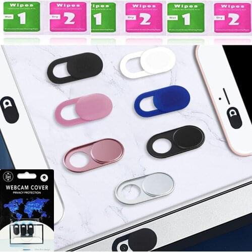 Phone Webcam Cover Metal Shutter Slider Camera Cover With Wipes Cleaning For iPhone Laptop Lens Privacy Sticker With Package