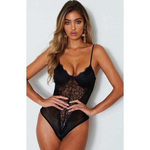 Fashion Women Ladies Women Sexy Slim Fit Bodysuit Lingerie Lace Underwear Nightwear Leotard Sleeveless Bodycon Summer Sleepwear