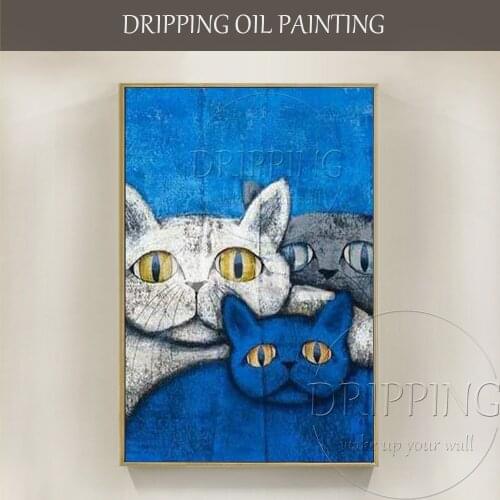 Wall Art Decor Painting Funny Fat Cats Oil Painting Hand-painted Modern Wall Painting Funny Animal Cat Oil Painting for Decor