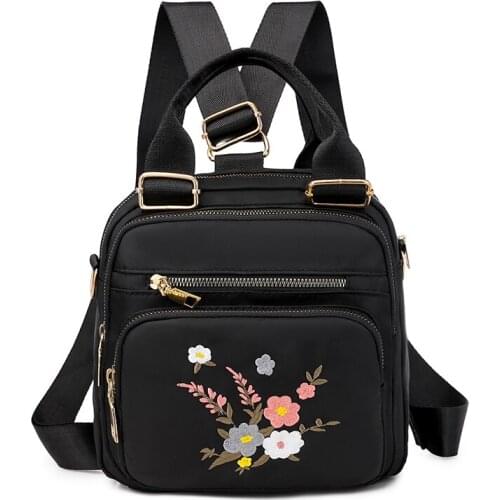 New Retro Flower Embroidered Backpack Shoulder Bag Embroidered Floral Multi-function Backpacks National Women Back Pack Bag