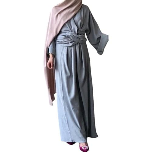 Plain Abaya Wrap Front Muslim Dress Kaftan Islam Clothing African Maxi Dresses For Women Vestido Robe Musulman De Mode