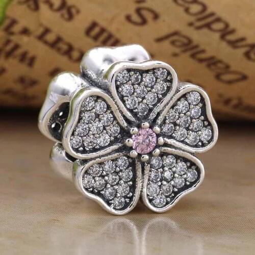 Original Apple Blossom Flower With Crystal Beads Fit 925 Sterling Silver Bead Charm Europe Bracelet Bangle Diy Jewelry