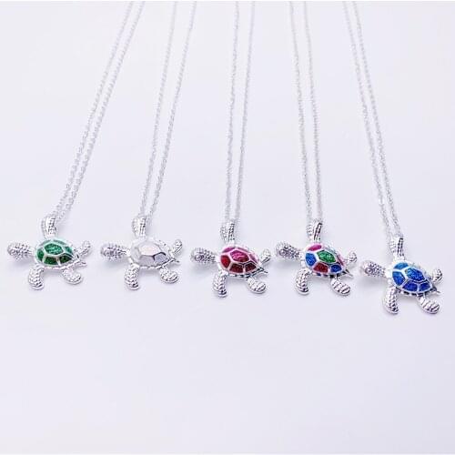 Women Blue Green White Opal Turtles Necklace New Fashion Animal Wedding Jewelry Silver Color Necklaces Pendants Gift