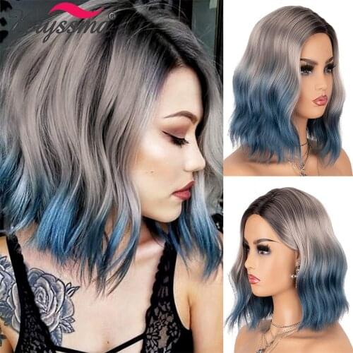 Kryssma Short Wavy Bob Wigs Synthetic Wigs For Ombre Pink Blue Wig Mixed Black Orange Cosplay Wigs Women Heat Resistant Hair