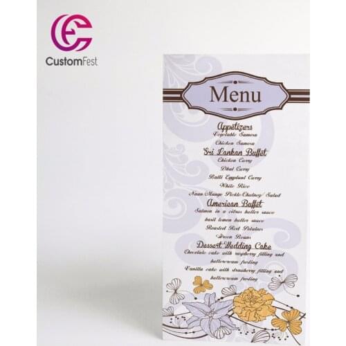 50pcs/lot Personalized menu Gold with lilac menu whole set available MU014