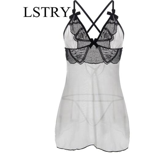 Sexy Nightgown Lingerie Lstry Fashion Patchwork Nightdress Women Sheer Scalloped Satin Nightwear Silk Slip Sleepwear Chemises