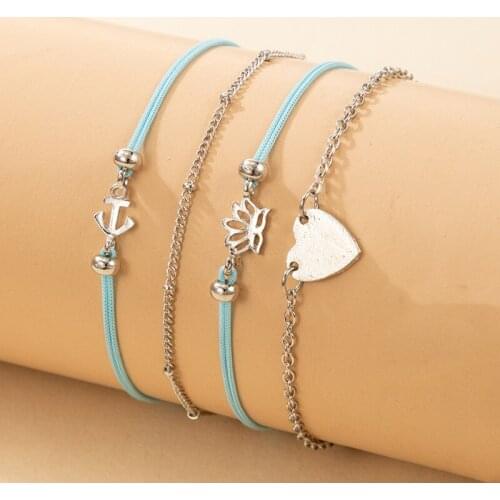 HI MAN 4Pcs/Set Punk Mixed Flower Heart Small Round Bead Bracelet Women Simple Temperament Birthday Gift Jewelry
