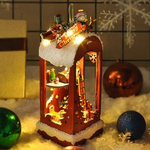 Christmas DIY Cottage Creative Handmade House Toy Model DIY Cottage Christmas Tree Chandelier Home Decoration
