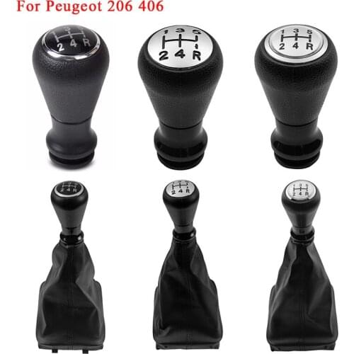 PU Leather Car Gearbox Shift Knob Lever Shifter Stick Gaiter Boot Cover Case Frame Base Replacement Parts For Peugeot 206 406