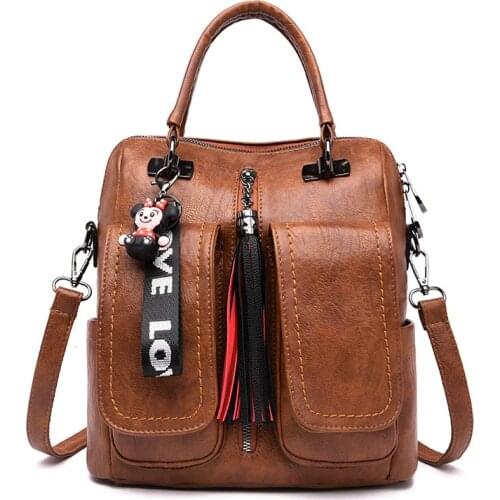 Soft Leather Backpack Ladies Travel Back Pack Luxury Bags Women Backpacks Vintage Female Shoulder Bags
