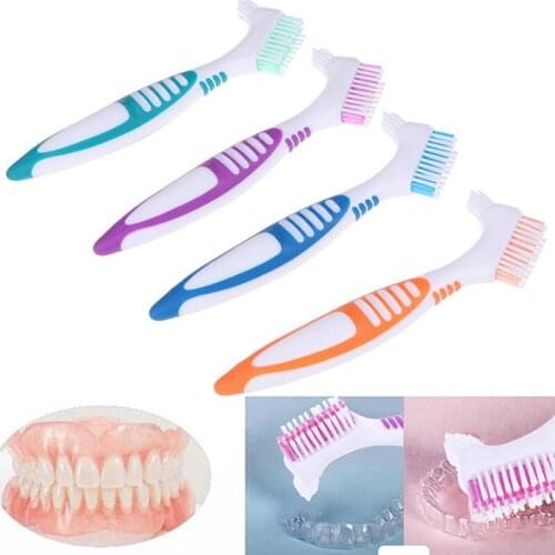 Denture Cleaning Brush Bristles & Ergonomic Rubber Handle Multi-Layered Bristles False Teeth Brush Oral Care Tool
