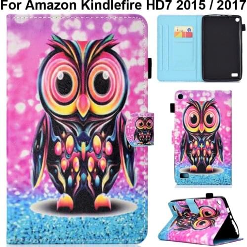 Cute Case for Amazon Kindlefire HD7 2017 Cover Lovely Owl Tree Flower Elephant Marble Butterfly Print Sleeve Pouch HD 7 2015 Bag