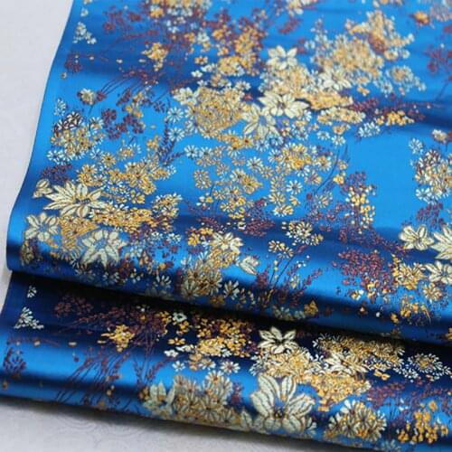 Blue FLOWER Brocade satin Fabric Damask Jacquard Apparel Costume Upholstery Furnishing Curtain Clothing Material BY meter